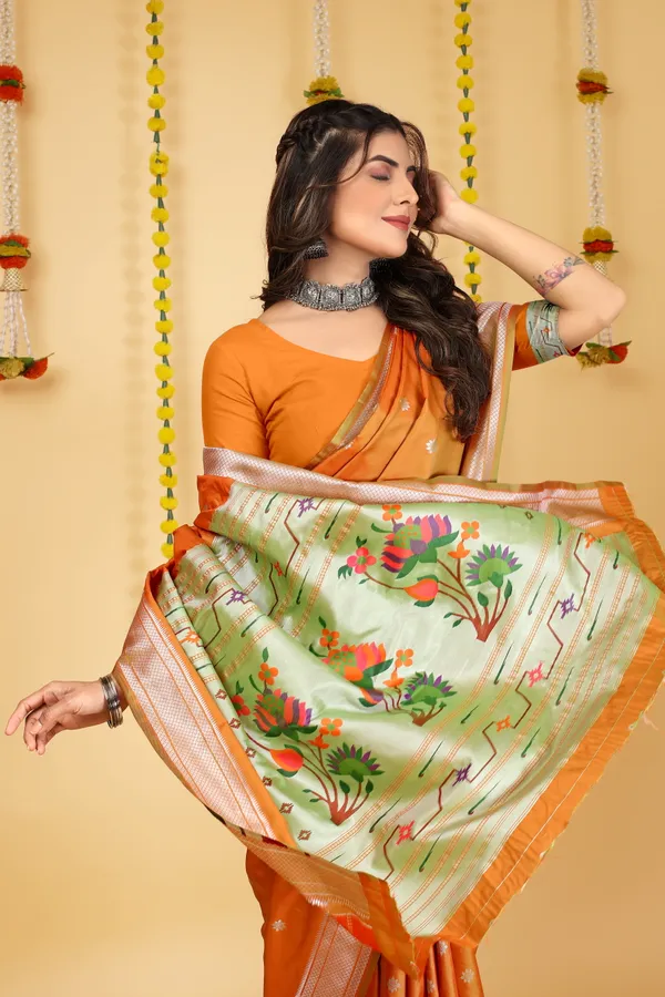 ORANGE_PURE_SILK_PAITHANI_SAREE
